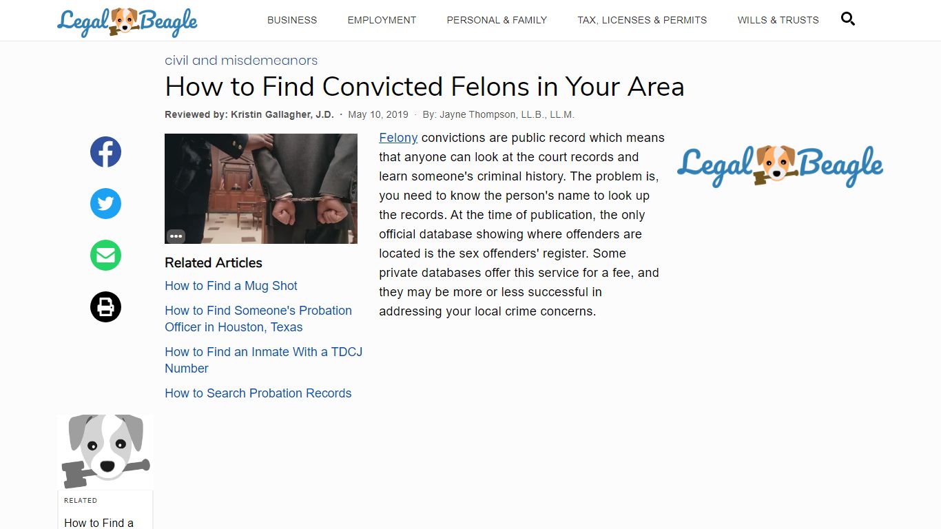 How to Find Convicted Felons in Your Area | Legal Beagle